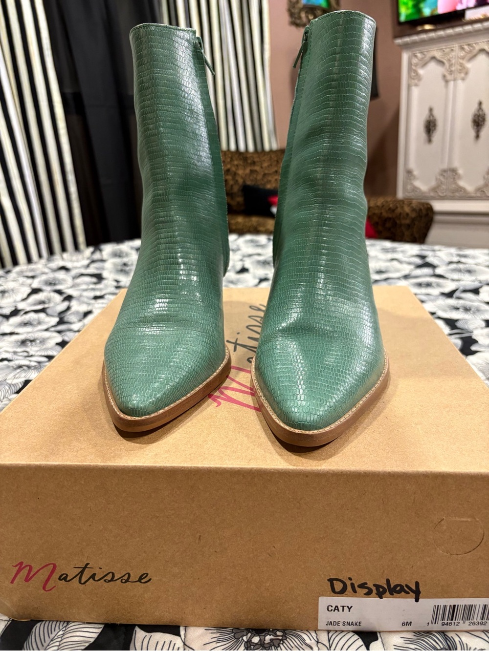 Matisse Jade Snake Green Pointed Toe Ankle Boots